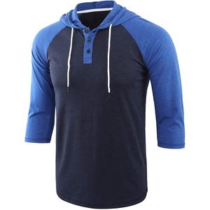 Sudadera con Capucha Deportiva para Hombre, Camiseta de Manga 3/4, Tejido de Jersey de Algodón y Poliéster, Bloques de Color Personalizados para Hombre, OEM - Product Image 1