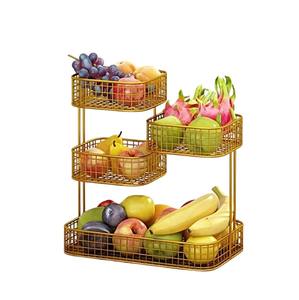 Corbeille à fruits rectangulaire en métal doré à 4 niveaux, support de rangement pour comptoir de cuisine, grande capacité, écologique et durable - Product Image 1