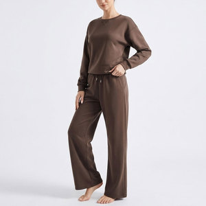 ชุดเซ็ตเสื้อสเวตเชิ้ตโอเวอร์ไซส์และกางเกงขายาวทรงหลวมสำหรับผู้หญิง ชุดลำลอง 2 ชิ้น ชุดวอร์ม รับทำโลโก้ ชุดผ้าฝ้าย รับผลิตแบบ OEM ODM - Product Image 1