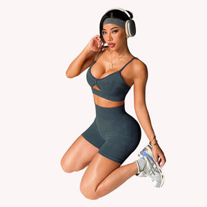 ชุดโยคะแบบครอปท็อปและกางเกงขาสั้นเอวสูงทรงสครันช์บัตต์ รุ่น 2026Custom Plus Size ผ้าริบเนื้อนุ่ม ซักแบบ Sand-Washed สำหรับออกกำลังกาย - Product Image 5