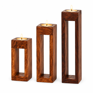 Portavelas de Madera |   Candelabro Artesanal |   Portavelas Decorativo para Velas de Té |   Centro de Mesa Rústico |   Habitación de Hotel - Product Image 1