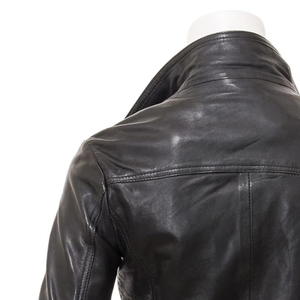 Custom Logo Design Ladies Biker Genuine Sheepskin Leather Jacket Waterproof Filled Breathable All Seasons Cotton Lined Plain - Product Image 4