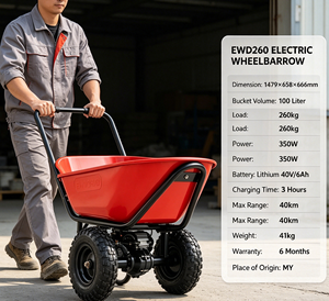 Brouette électrique TAYO EWD260, plateau 100L, moteur 350W, double roues, robuste, alimentée par batterie - Product Image 3