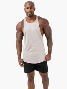 Camiseta sin Mangas Gris para Hombre, Cuello Redondo, 100% Algodón, Tejido Casual, Color Sólido, Ropa Deportiva - Product Image 2