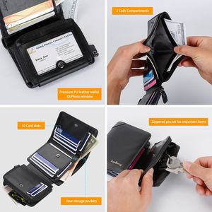 Portefeuille en cuir à trois volets pour homme avec fermeture éclair, porte-cartes d'identité et 14 emplacements pour cartes de crédit, pochette et pochette de soirée avec fenêtre d'identification - Product Image 2