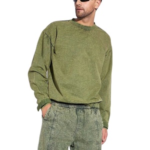 Blanc plaine tenue décontracté hommes personnalisation sweats lavage à l'acide 100% coton français éponge goutte épaule surdimensionné hommes sweats - Product Image 5