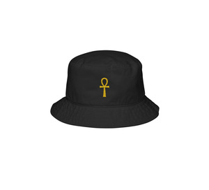 Sombrero de Pescador del Antiguo Egipto - Sombrero de Sol de Ala Ancha de Algodón Premium con Cruz Ankh Egipcia Bordada - Product Image 1