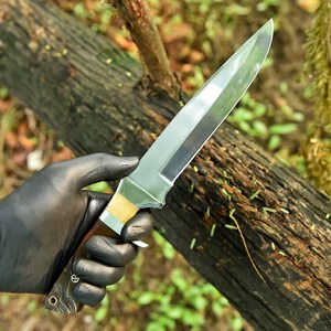 Fixed Blade Hunting <b>Knife</b> Drop Point Carbon Steel Bowie Camping <b>Knife</b> Ram Horn <b>Handle</b> 13 Inch Overall Length Survival <b>Knives</b> OEM - Product Image 4