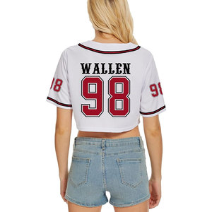 Maillot de baseball court pour femme, motif 98, col en V, manches courtes, boutonnage frontal, style vintage campagnard, haut décontracté pour softball - Product Image 3