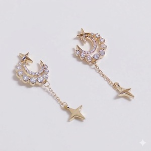 ต่างหูรูปพระจันทร์เสี้ยวประดับเพชรแล็บโกรว์ทองคำแท้ 14K ต่างหูห้อยระย้าดีไซน์หรูหรา ของขวัญเครื่องประดับชั้นดีสำหรับเธอ เหมาะสำหรับใส่ไปงานปาร์ตี้ - Product Image 4