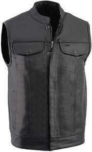 Wholesale <b>Men</b> <b>Leather</b> Biker Waistcoat High Quality Motorcycle <b>Vest</b> Custom Made Genuine <b>Leather</b> Breathable Windproof - Product Image 5