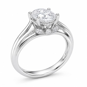 Anillo de Halo con Diamantes Ovalados, Plata 925, Banda Pavé de Tallo Dividido, Anillo de Novia con Diamantes Cultivados en Laboratorio, Personalizado - Product Image 5