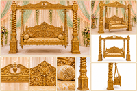 Ensemble de balançoires en bois sculptées à la main Maharaja pour la décoration de la scène de Mehndi et de la soirée au henné, ensemble de chaises balançoires Grand Golden Marriage Jhula UK