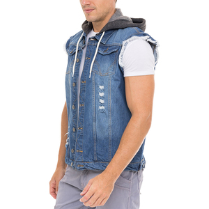Nuevo Diseño Chaleco Vaquero sin Mangas para Hombre con Solapa, Logotipo Personalizado, Casual, Ajuste Delgado, Estilo Hip Hop, con Agujeros Arcaícos - Product Image 6