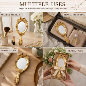 Vintage <b>Gold</b> Handheld Vanity <b>Mirror</b> with Handle Ornate Floral Rose Makeup <b>Mirror</b> Antique Style Dressing <b>Mirror</b> Decorative Beauty - Product Image 5