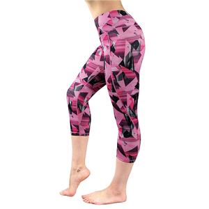 Mallas de gimnasio de cintura alta para mujer, pantalones de entrenamiento de Yoga con cintura elástica sin costuras de Spandex/nailon, estampado de transferencia de calor de longitud completa - Product Image 1