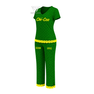 Vêtements personnalisés de la sororité grecque Chi Eta Phi, ensemble de pyjama pour femmes à pois avec bordure en dentelle, ensemble de vêtements de nuit personnalisé en 2 pièces - Product Image 1