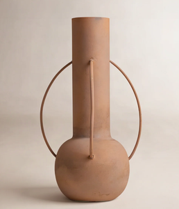 Jarrón alto de metal con acabado terracota y asas laterales grandes, estilo vintage, jarrón decorativo de pie para decoración del hogar y hoteles. - Product Image 6