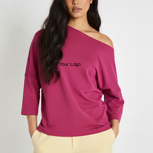 เสื้อยืดผ้าแคนวาสถักทรงเอซิมเมตริกไหล่เดียว แขนสั้น สีพื้น สำหรับพิมพ์โลโก้ ทรงปกติ สำหรับผู้หญิงไซส์พลัส ใส่ได้ในฤดูร้อน - Product Image 1