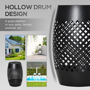 12.5\" Black Steel Outdoor <b>Side</b> <b>Table</b> <b>Round</b> Hollow Drum Patio End Accent <b>Table</b> Indoor and Outdoor Suitable - Product Image 4
