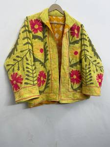 Hand Embroidered <b>Velvet</b> Bomber <b>Jacket</b> for Women with Floral Pattern Open Stitch Full Sleeves Quick Dry-Autumn/Winter/Spring - Product Image 2