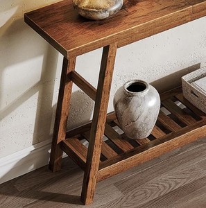 Modern Solid Wood Console Table with Storage Shelf <b>Trestle</b> Base Entryway Living Room Furniture - Product Image 5
