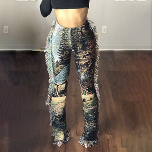Pantalones Largos de Mezclilla para Mujer, de Tendencia Transfronteriza, de Cintura Media, con Bordado Deshilachado, Ajustados, Transpirables, Ecológicos, con Agujeros Desgastados que Realzan la Estética - Product Image 4