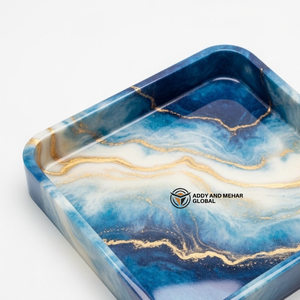 Luxury Square Purple Resin Storage Tray <b>Silver</b> Vein Amethyst Effect Decorative Platter for <b>Coffee</b> <b>Table</b> & Modern Home Decor - Product Image 3