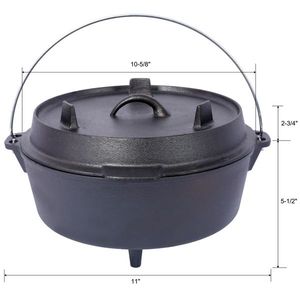 Olla de hierro fundido precurada con tapa para camping al aire libre, olla profunda para cocinar en chimenea, barbacoa, hornear y fogatas - Product Image 3
