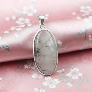 <b>Top</b> Quality Black Rutile Quartz Oval Pendant 925 Silver <b>Rose</b> Gold Yellow Gold Plated Handmade Gemstone Jewelry Minimalist Design - Product Image 5