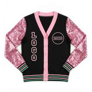<b>Custom</b> University V Neck Cardigan Sorority Women's Sweater Pink Black Chenille Logo Wool Cashmere Knitted Breathable Striped - Product Image 1