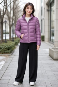 Veste d'hiver matelassée à capuche pour femme, couleur violette, manches longues, fermeture éclair, rembourrage en polyester, doudoune pour femme - Product Image 4