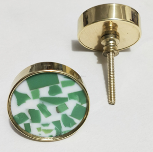 Bouton de meuble rond en laiton avec poignées de tiroir décoratives en terrazzo bleu et blanc pour meuble, armoire de cuisine, commode, vente en gros - Product Image 3