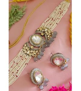 Beautiful High Quality Mossanite Stone And Pearl Look Kundan Choker Earrings <b>Set</b> <b>for</b> <b>Women</b> Designer <b>Jewelry</b> <b>for</b> Wedding Wear - Product Image 2