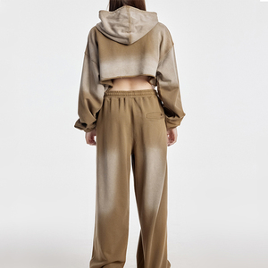 Ensemble de survêtement décontracté 2 pièces pour femme 2026 : Hoodie court et pantalon large délavé à l'acide – Collection Streetwear et Lounge - Product Image 2