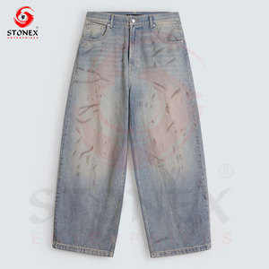 Jeans de Mezclilla Anchos para Hombre, Estilo Vintage, Color Azul Claro, Desgastados, Corte Holgado, Moda Casual Urbana, Jeans de Algodón - Product Image 2