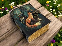 Carnet en cuir Fox de la marque Herb Heritage, Grimoire Livre des Ombres, Papier fait main vintage, 200 feuilles, Reliure cousue, Cadeau