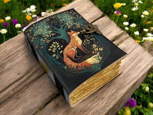 Herb Heritage Fox <b>Leather</b> Journal Grimoire <b>Book</b> of Shadows Vintage Handmade Paper 200 Sheets Sewing <b>Bound</b> Gift - Product Image 3