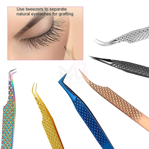 Ensemble de 5 pinces à cils, pinces à cils droites et courbées, pinces à cils pour extensions de cils, pinces à cils en titane arc-en-ciel - Product Image 5