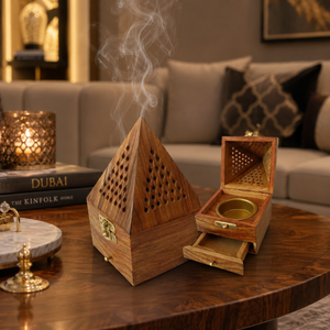 Luxury Handmade Wooden Pyramid Bakhoor Burner|Arabic Oud <b>Incense</b> Burner <b>Box</b> with Storage Drawer Home Fragrance Decor Gift Holder - Product Image 2