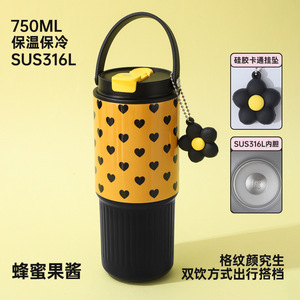 Stainless Steel Vacuum Tumbler <b>750ML</b> Thermal Insulated With Flower Charm Travel <b>Bottle</b> - Product Image 3