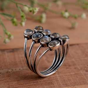 Boho 925 Sterling Silver Multi-Stone <b>Labradorite</b> Statement <b>Ring</b> Handmade Natural Gemstone Tiered Band Unisex 14K Gold Plated - Product Image 6