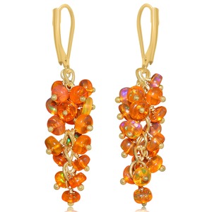 Orange <b>Opal</b> Dangle <b>Earrings</b> Gold Plated 925 Sterling Silver Beaded Drop <b>Earrings</b> for Women Party Wedding Gift - Product Image 1