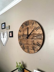 Hand Crafted Rustic Wooden <b>Wall</b> <b>Clock</b> Round Analog Quartz Battery Operated Roman Numerals Living Room <b>Decor</b> - Product Image 6