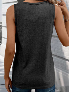 Novedad de Verano 2026: Blusas sin Mangas para Mujer, Cortas, Sexys, con Cuello en V Profundo, Holgadas, de Color Liso, Casuales, con Botones, de Poliéster - Product Image 3