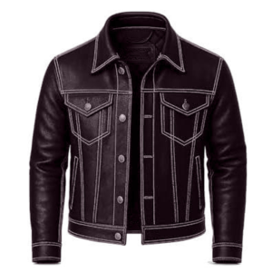 Blouson moto en cuir pour homme, coupe ajustée, fermeture éclair, style streetwear décontracté, coupe-vent, vêtement d'extérieur pour l'hiver - Product Image 3