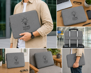 กระเป๋าใส่แล็ปท็อป Think Positive Jute สีเทา  วัสดุผ้าปอกระเจา ปิดด้วยซิป ป้องกันการกระแทก สำหรับแล็ปท็อป สไตล์เรียบง่าย - Product Image 5