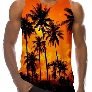 Camiseta sin mangas de malla estampada estilo playa naranja, transpirable y duradera, a la moda para hombre, nueva colección 2026 - Product Image 1