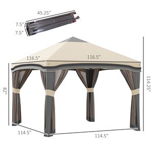Gazebo Pieghevole Beige 10x10 con Rete, Altezza Regolabile, 4 Sacchi di Sabbia e Borsa con Ruote - Product Image 3