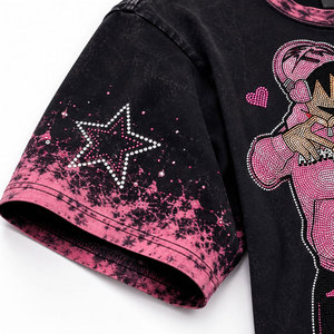 2026 New Arrival Custom Vintage Washed Boxy Cropped T-<b>shirt</b> Rhinestone <b>Star</b> & Cross Pattern Embellished Oversize Men's T-<b>shirt</b> - Product Image 6